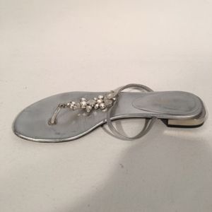 Giorgio Armani Silver Crystal Flip Flop Sandals